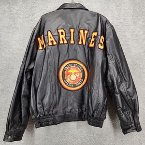 Vintage Diamond Plate 3X Genuine Leather US Marine Corps Jacket‎ Bomber Black